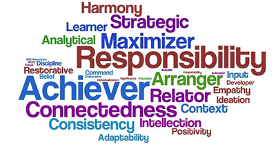 word collage of 34 strengths