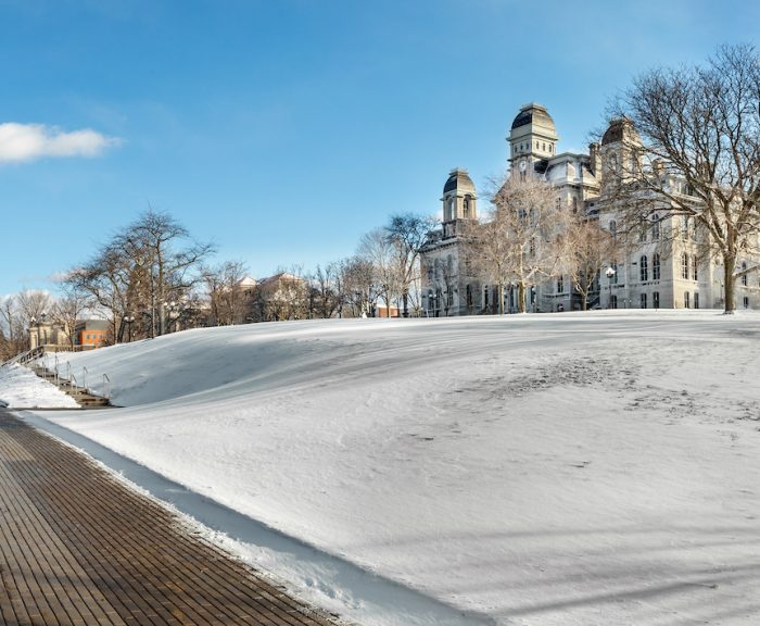 View of Hall of Languages from Einhorn Walkway in Winter