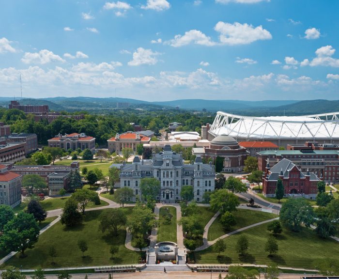 Drone shots of campus during the summer.