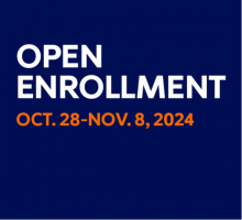 The words open enrollment and dates October 28 through November 8, 2024