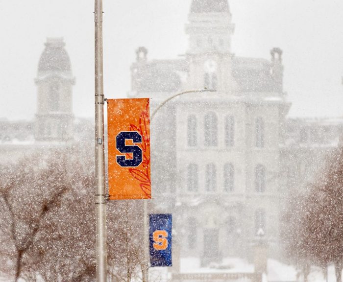 Syracuse University in snow